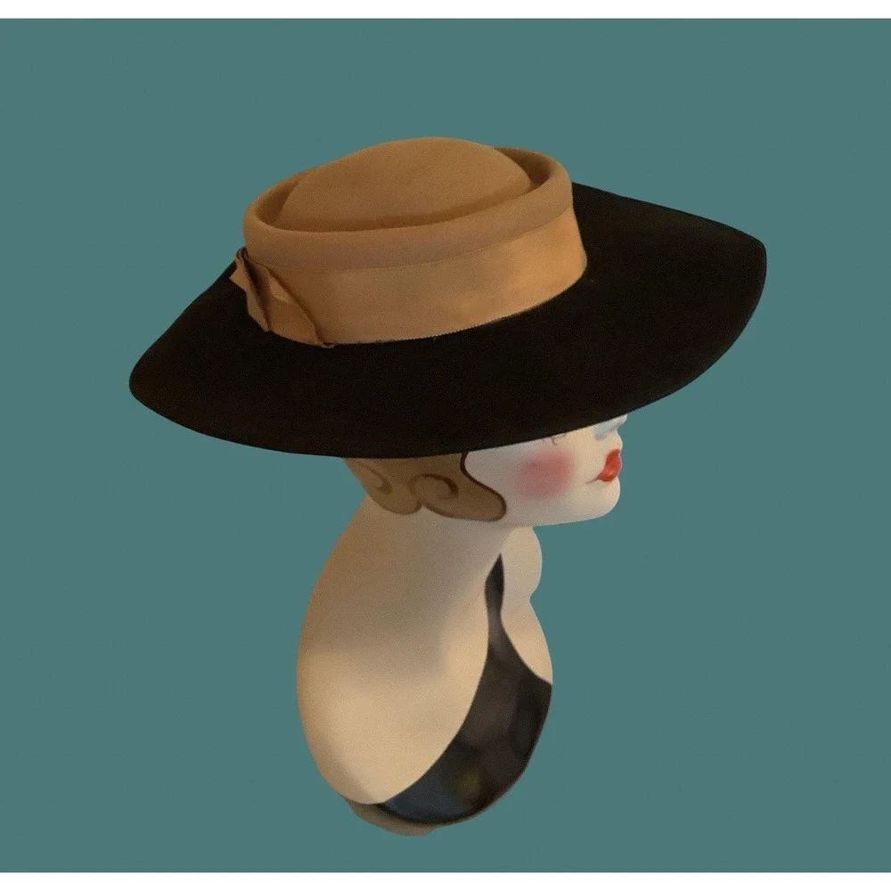 Mr John Womens 100% Wool Hat Black & Tan Vintage Hat Business High Society Hat